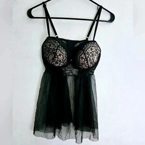 Victoria’s Secret Black Lace Mesh Lingerie Corset set 36C